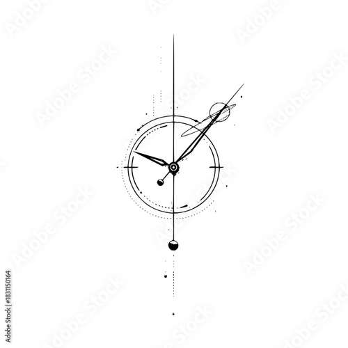 Minimalist clock tattoo design vector art with planet and line details for tattoo enthusiasts and artists