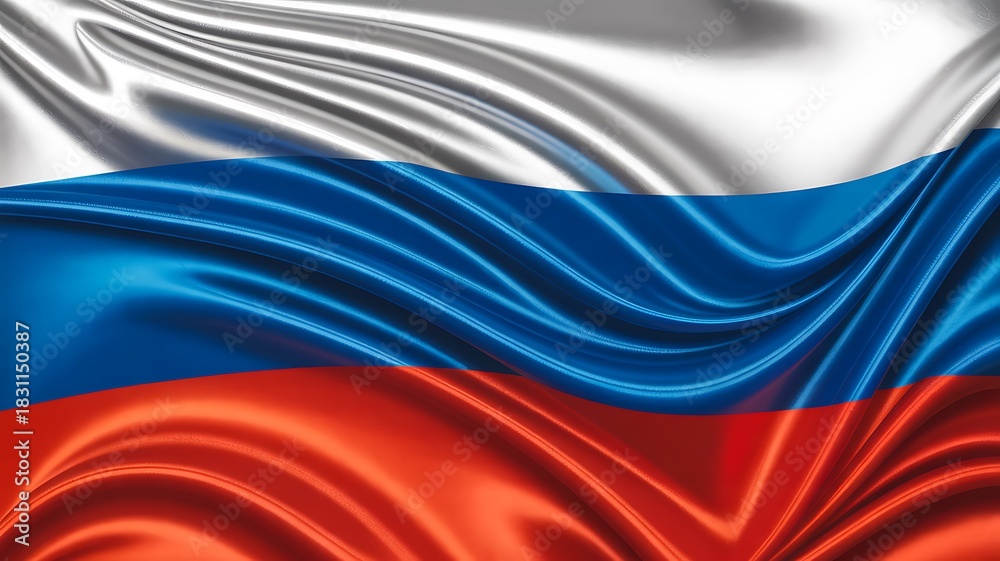 Fototapeta premium National flag of russia with waving fabric texture in bright tricolor design 