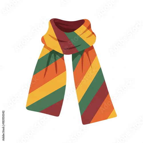 Colorful striped scarf in red, yellow, and green design  