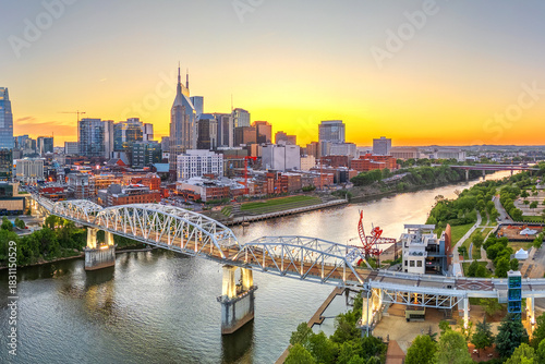 Nashville, Tennessee, USA skyline over the Cumberland River 1956