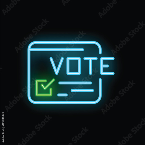Neon sign showing online voting on black background