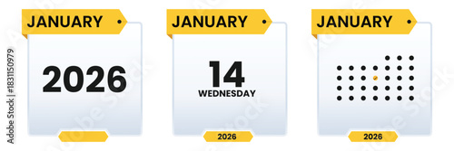 January 14 Wednesday. Day calendar with date of January 2026.  