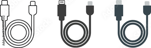 Data transfer power cable dark gray silhouette icon vector illustration connecting charging wire accessory