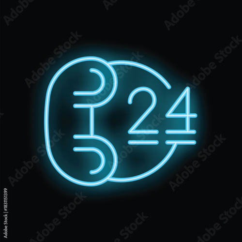 Neon blue icon of a phone receiver surrounding the number 24 representing 247 availability