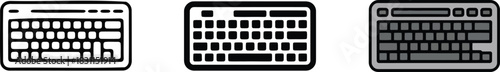 Portable compact computer keyboard set with three different styles outline solid color variations icons.