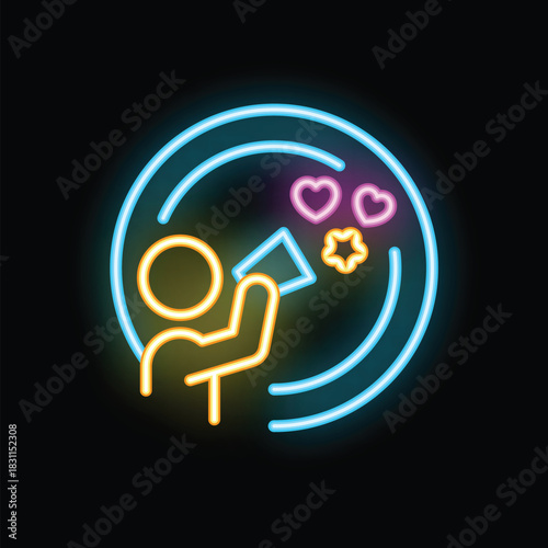 Neon sign depicting a person sharing love, kindness, and positivity, symbolizing the power of spreading joy and goodwill