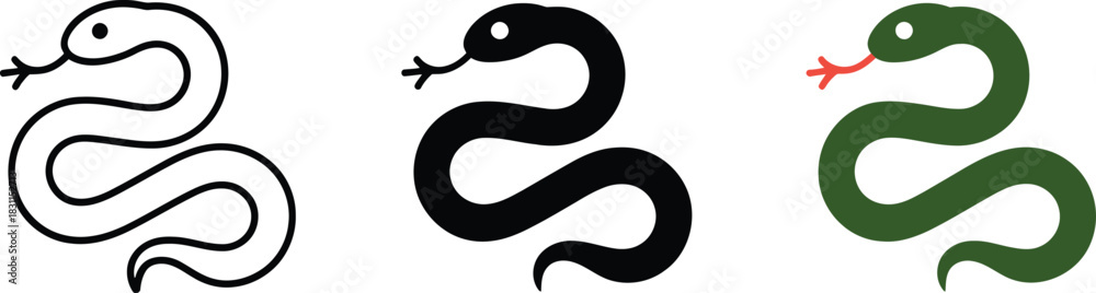 Naklejka premium Stylized digital design of coiled snake with tongue visible representing reptile wildlife and nature symbol