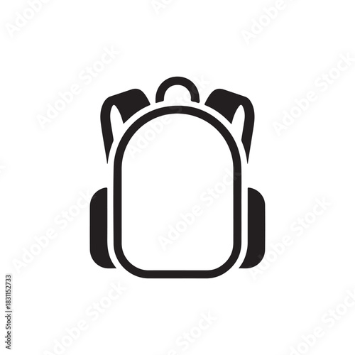 a simple black and white icon depicting a backpack with straps a common travel accessory silhouette