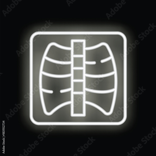 Glowing neon icon of an x ray scan on a black background