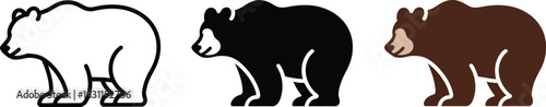 Set of simple side profile icons depicting standing wild animal wildlife brown bear design element