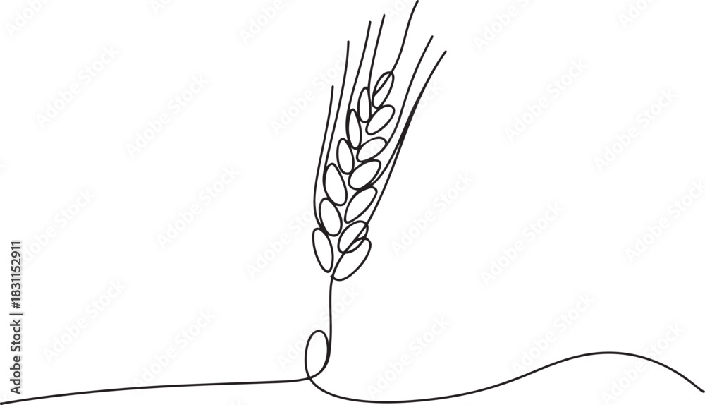 Obraz premium Continuous one line drawing of wheat. Barley or Rye outline vector illustration. one line Icon drawing