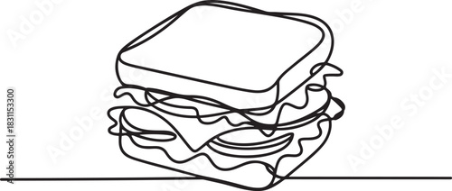 one line art Sandwich vector illustration. line art, one continuous line, simple, hand drawn and sketch style. for icons. one line Icon drawing