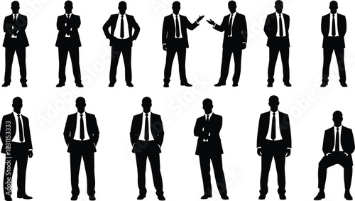 Businessmen silhouettes in suits, professional poses, office teamwork concept, leadership diversity, corporate lifestyle, career growth, success achievement