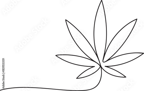 Continuous editable one line drawing of a cannabis leaf as a minimalist marijuana icon in black and white style. one line Icon drawing