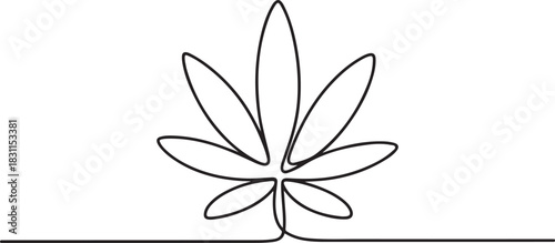 Continuous editable one line drawing of a cannabis leaf as a minimalist marijuana icon in black and white style. one line Icon drawing