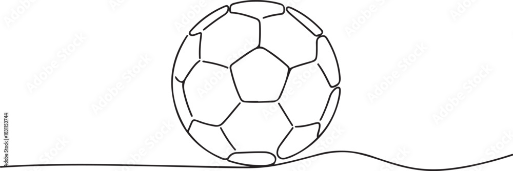 Obraz premium Football ball one line art. Continuous line drawing of soccer ball, sport, running, ball sports, activity, athlete, game, training, goal, play. one line Icon drawing