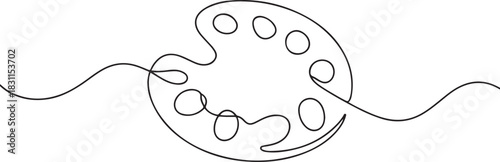 A single line drawing of a palette. Continuous line coloring palette icon. One Art brushes, palette and tubes of paints, drawn with continuous line in minimalism. one line Icon drawing