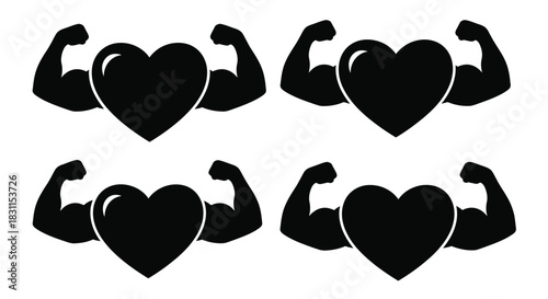 Strong love and affection represented by muscular arms and hearts