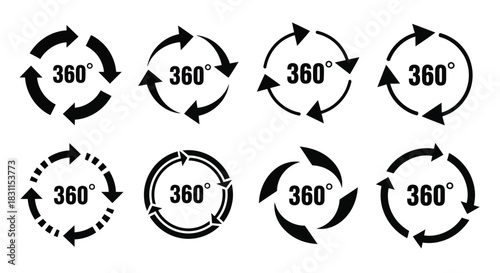 Circular arrows representing a full rotation or 360 degree view