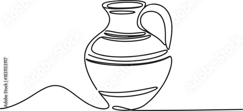 clay pot continuous one line drawing, POTS, Indigenous culture, Sketch, One line drawing of ancient Greek clay vase, isolated on white background, clay jug. antique jug icon. one line Icon drawing