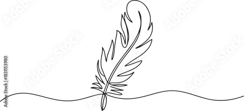 Bird feather continuous one line drawing of bird feather icon Isolated on white background vector illustration, Continuous Line Drawing of Feather Icon. one line Icon drawing