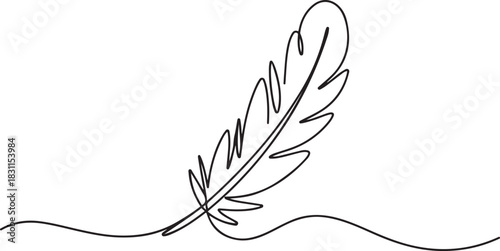 Bird feather continuous one line drawing of bird feather icon Isolated on white background vector illustration, Continuous Line Drawing of Feather Icon. one line Icon drawing
