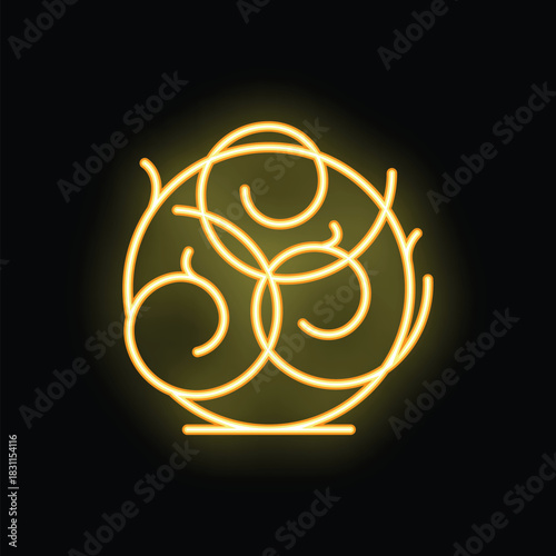 Neon yellow triple spiral symbol glowing on a black background