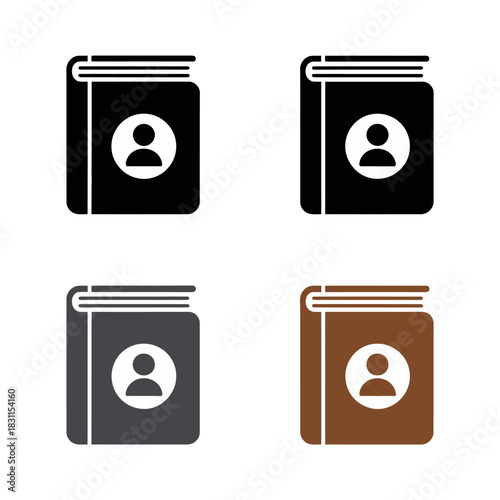 Four different colored icons representing a book with a person's profile symbol.