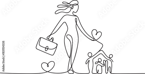 Continuous one line drawing of Woman work life balance icon. Single line drawing Woman work activity. Work life balance concept vector art. one line Icon drawing
