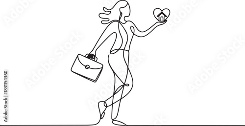 Continuous one line drawing of Woman work life balance icon. Single line drawing Woman work activity. Work life balance concept vector art. one line Icon drawing