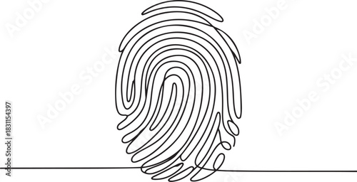 Linear drawing of a fingerprint. Continuous line drawing of biometric scan symbol. one line Icon drawing