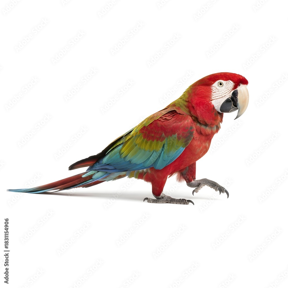 Obraz premium Blue and Gold Macaw Head Close-Up Isolated on Pure White Background - High Detail Portrait, Vibrant Tropical Bird Studio Shot, High Resolution