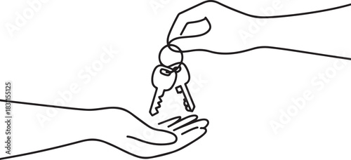 Continuous one line design of receiving car keys. Minimalist style vector. one line Icon drawing