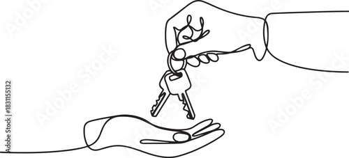Continuous one line design of receiving car keys. Minimalist style vector. one line Icon drawing