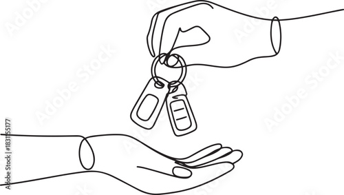 Continuous one line design of receiving car keys. Minimalist style vector. one line Icon drawing
