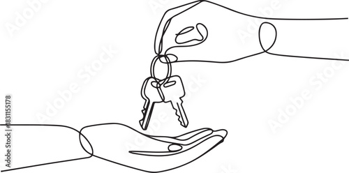 Continuous one line design of receiving car keys. Minimalist style vector. one line Icon drawing