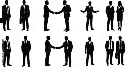 Business interaction silhouettes, corporate teamwork, leadership communication, office negotiation, partnership collaboration, professional career success illustration