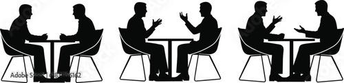 Business meeting silhouettes, corporate teamwork, leadership communication, office negotiation, partnership collaboration, professional career success illustration