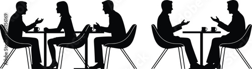 Business meeting silhouettes, corporate teamwork, leadership communication, office negotiation, partnership collaboration, professional career success illustration