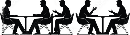 Business meeting silhouettes, corporate teamwork, leadership communication, office negotiation, partnership collaboration, professional career success illustration