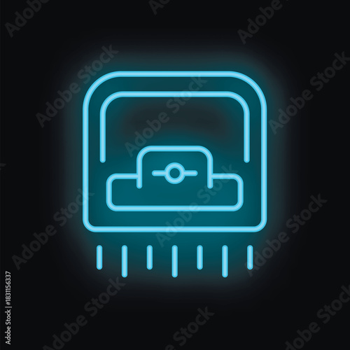 Neon icon of hand dryer using infrared sensor for automatic activation