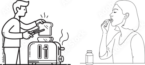 Minimalist Black and White Line Art of Everyday Activities