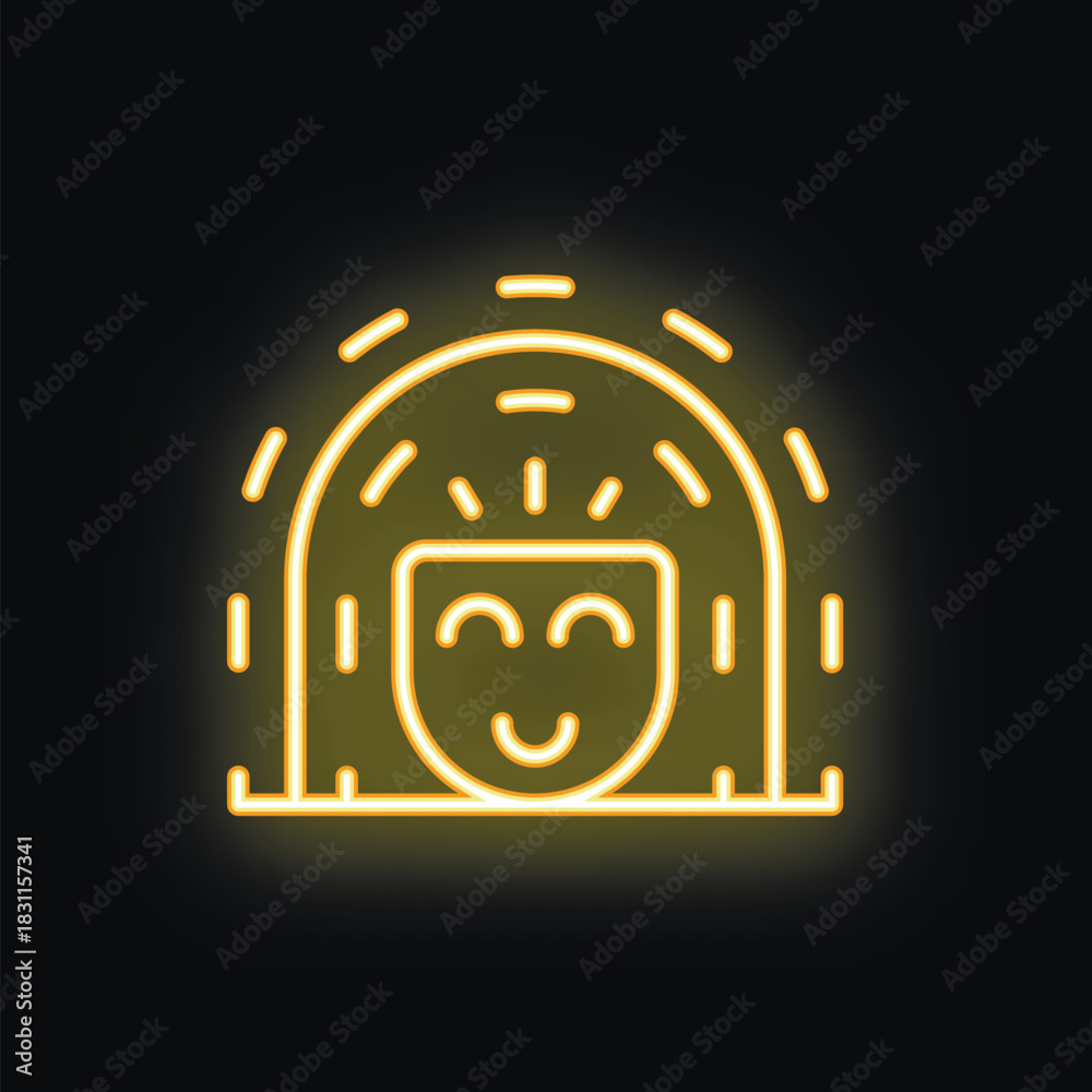 Obraz premium Neon sign illuminating a happy face, symbolizing joy, positivity, and good vibes