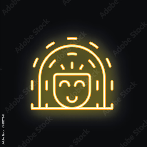Neon sign illuminating a happy face, symbolizing joy, positivity, and good vibes