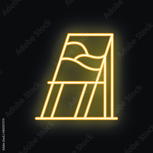 Yellow glowing neon icon of a beach chair, perfect for representing summer, vacation, and relaxation