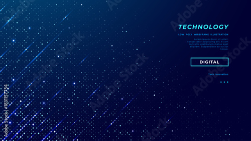 Abstract blue tech backdrop featuring digital pixels, geometric patterns, and futuristic network grid for fintech presentations. Technology modern background