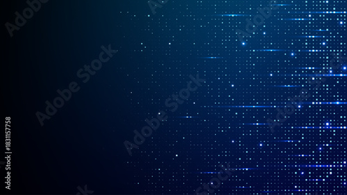 Blue digital background with pixel grid pattern and abstract tech elements for modern data visualization and network design. Technology futuristic background