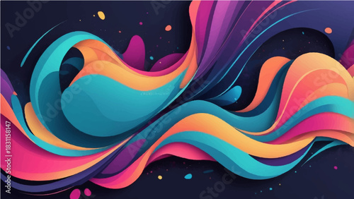 Abstract colorful vector background with curved paint splashes, rainbow flow line art, and light blue-red wave design