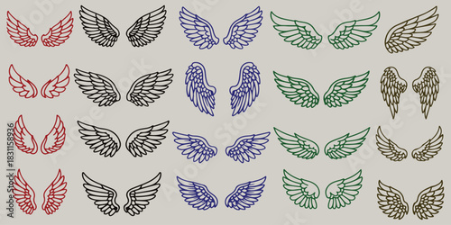 Wings Icons, Elegant Feathered and Mythical Wing Vector Illustrations for Design Projects

