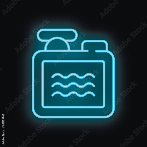Glowing blue neon icon of a pool heater, providing efficient temperature control for a comfortable swimming experience